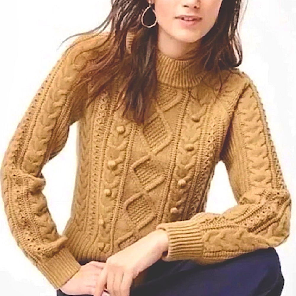 J. Crew Azra Pom Pom Cable Knit Lambswool Blend Pullover Sweater